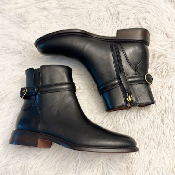 NEW $170 Franco Sarto Elese Black leather buckle heel ankle bootie women size 6 - Picture 5 of 7